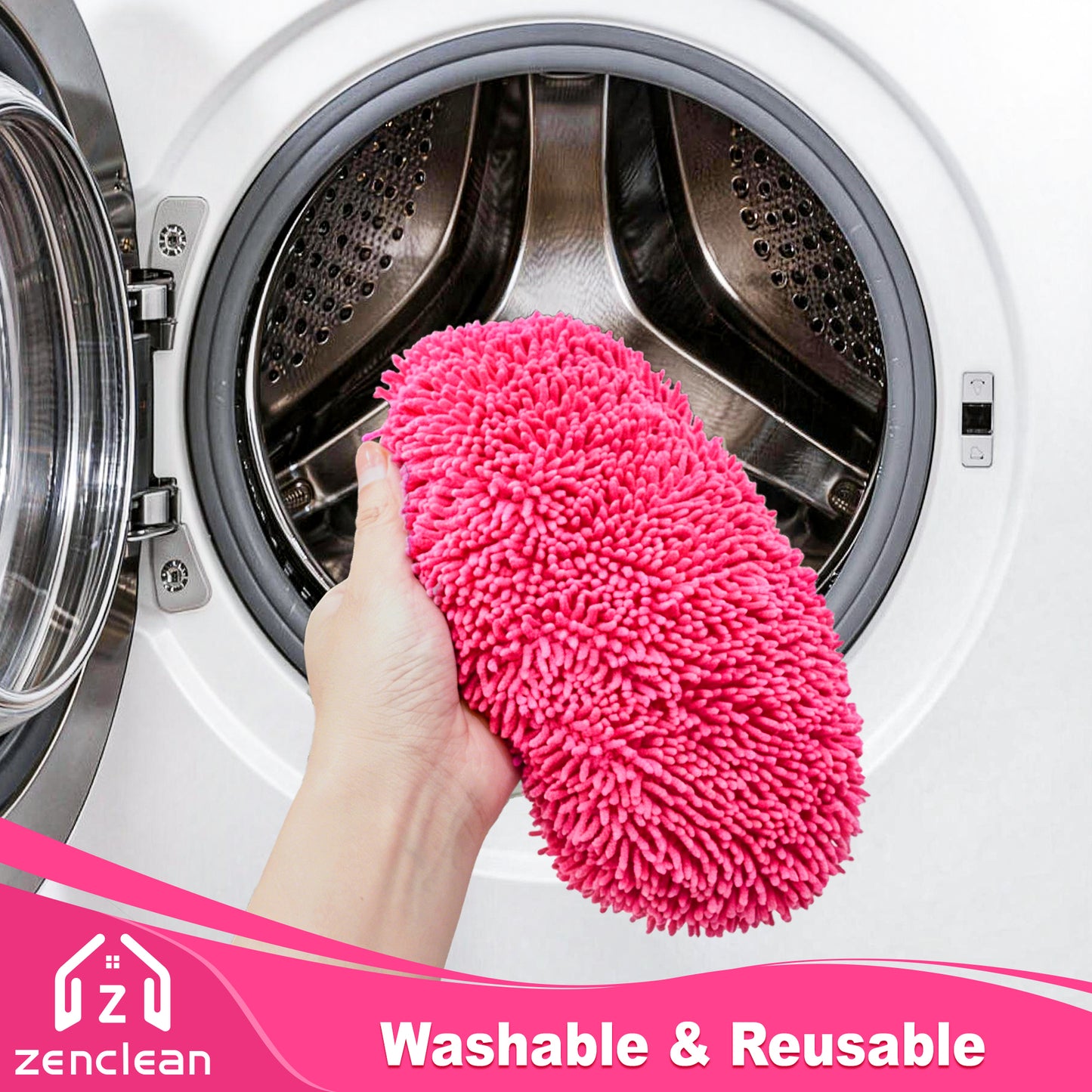 ZenClean Reusable Microfiber Mop Pads 6 Pack Compatible with SwifferSweeper Mop for Wet & Dry Floor Cleaning (Pink)