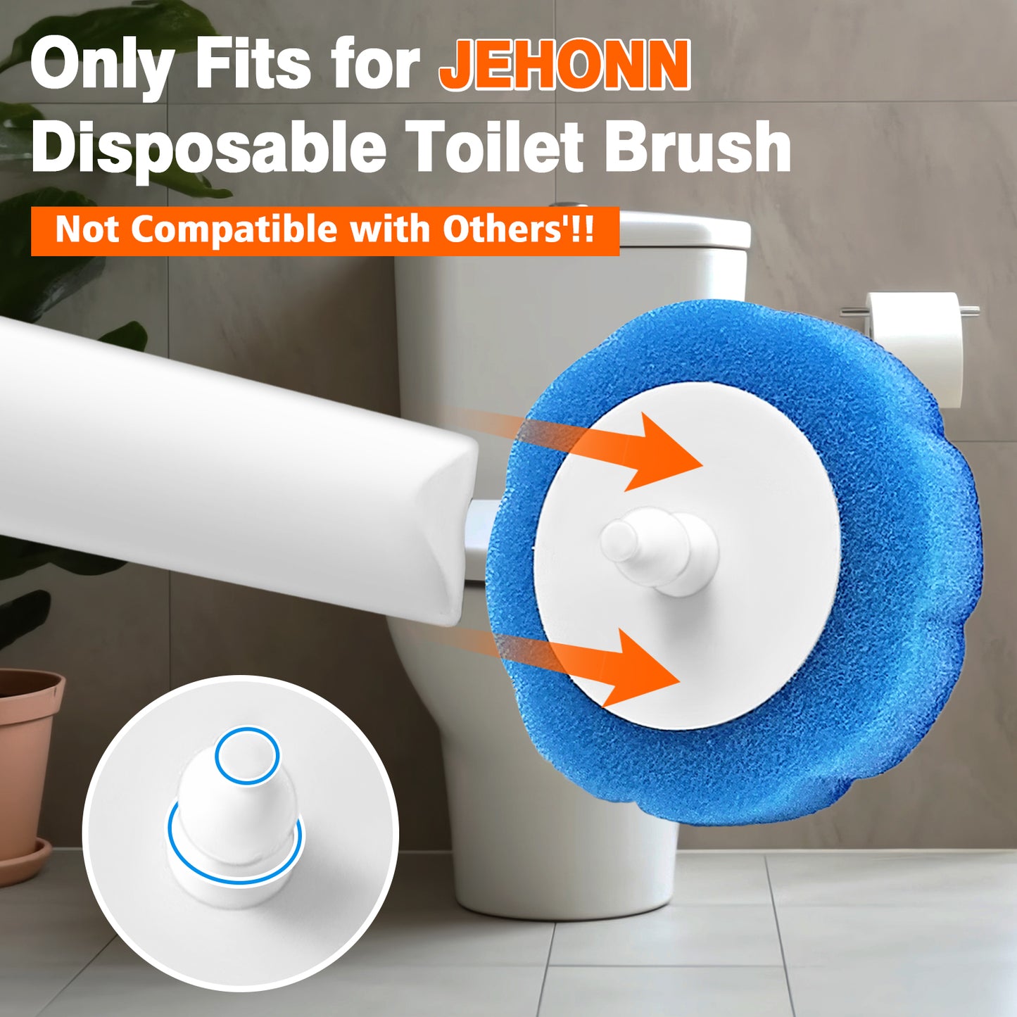JEHONN Disposable Toilet Brush Holder Set with 42 Refills (Orange)