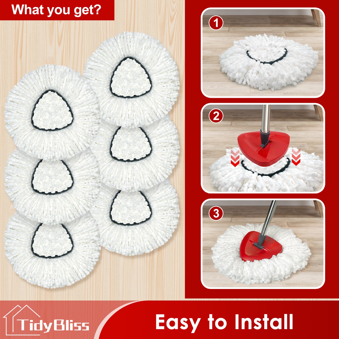 TidyBliss Spin Mop Replace Head 6 Pack Compatible with EasyWring 1 Tank System