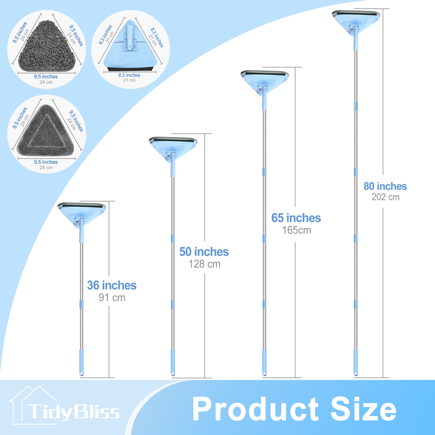 TidyBliss Wall Cleaner Mop with 80” Long Handle (Blue)