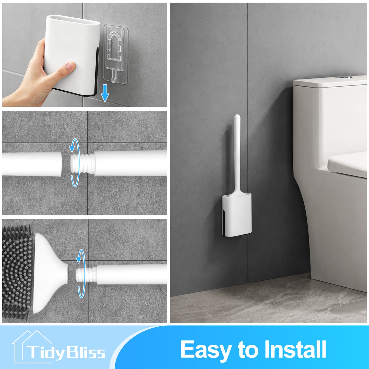 TidyBliss Silicone RV Toilet Brush and Holder Set for Camper (White)