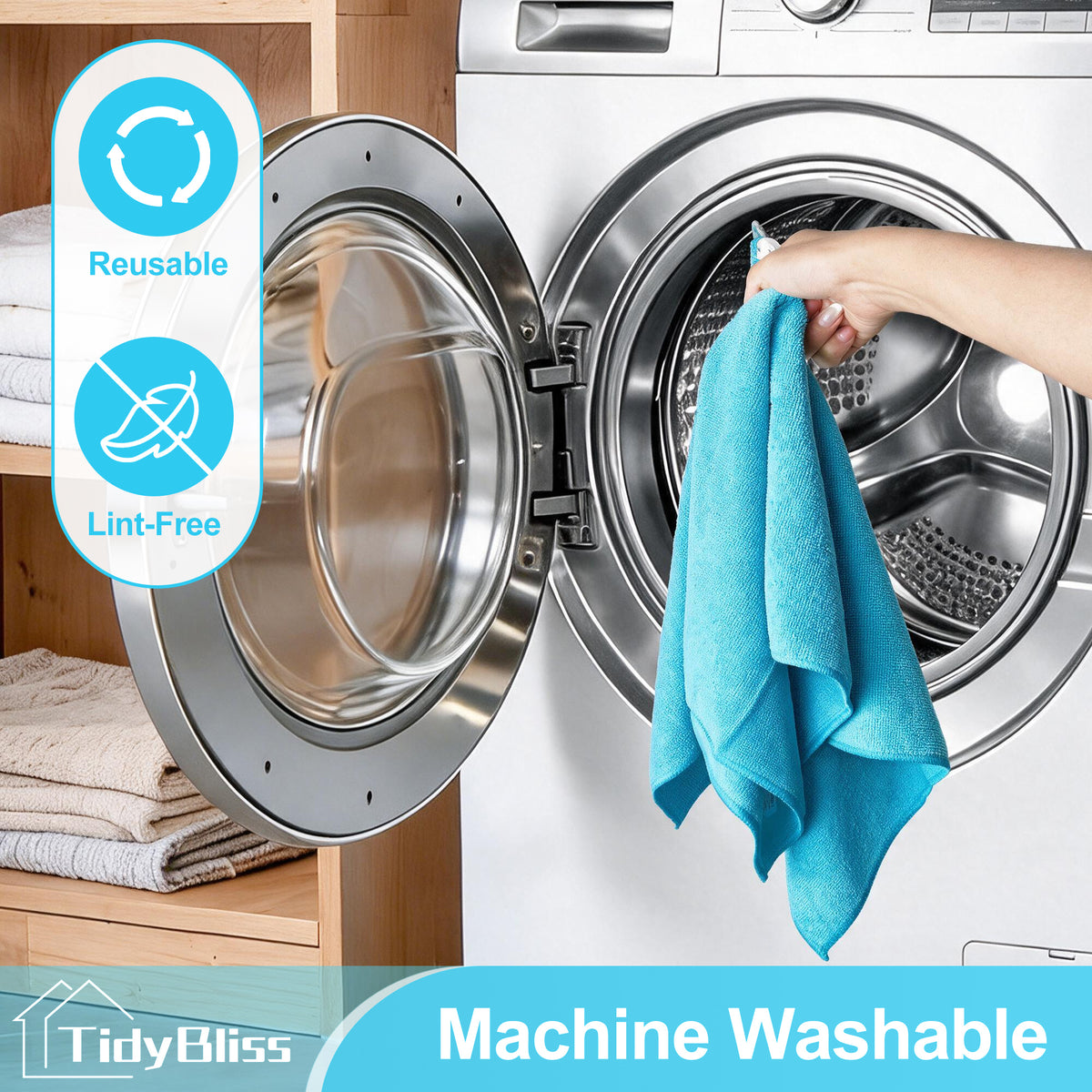 TidyBliss 24 Pack Microfiber Cleaning Cloths, Size: 12.6” x 12.6” (Blue)