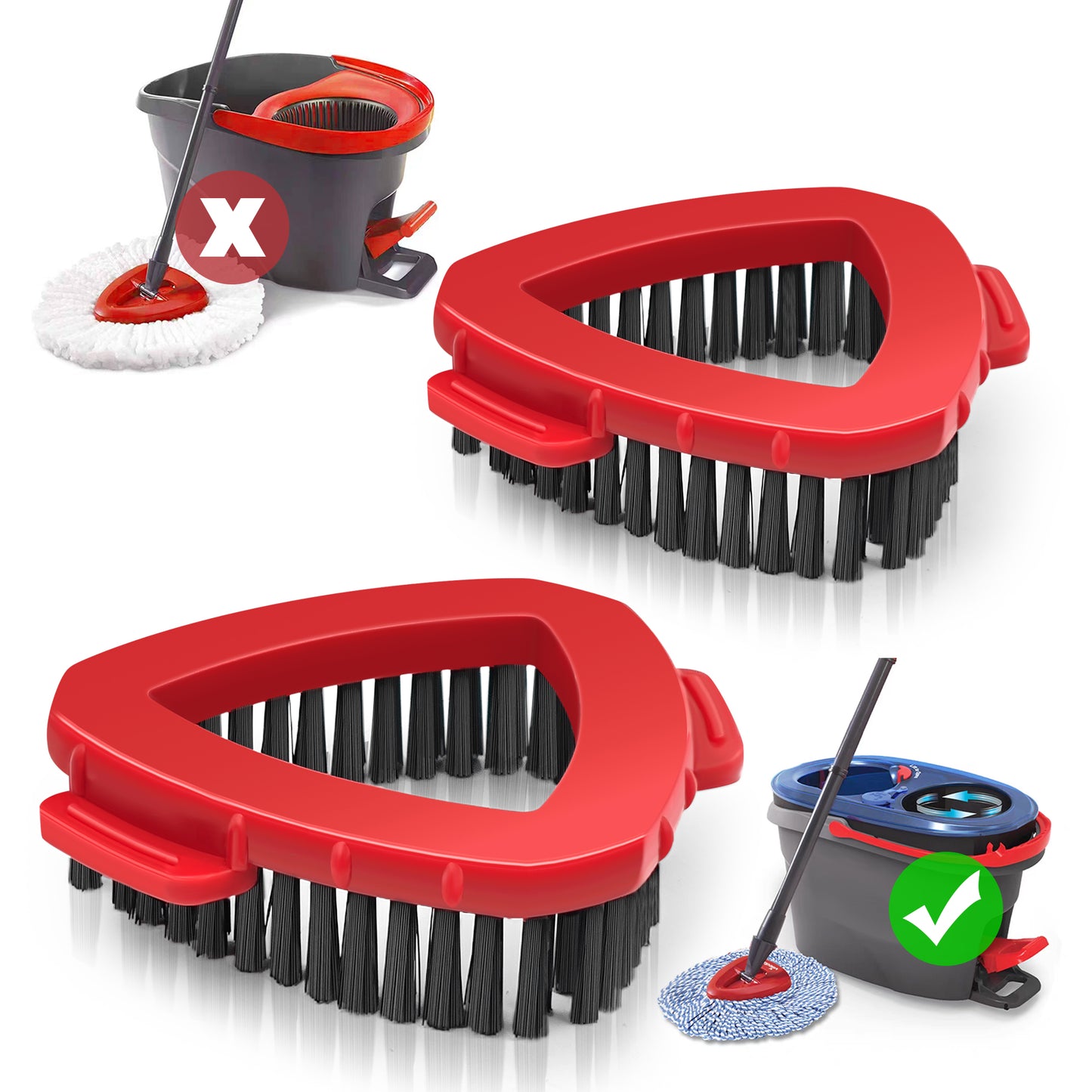 NEWE Scrubber Mop Head, 2 Pcs Scrub Brush Attachments for O-Cedar EasyWring 2 Tank System, Triangle Spin Mop Hard Bristles Cleaning Brush Replacement Accessories for Bathroom Kitchen Pool Tile Floor