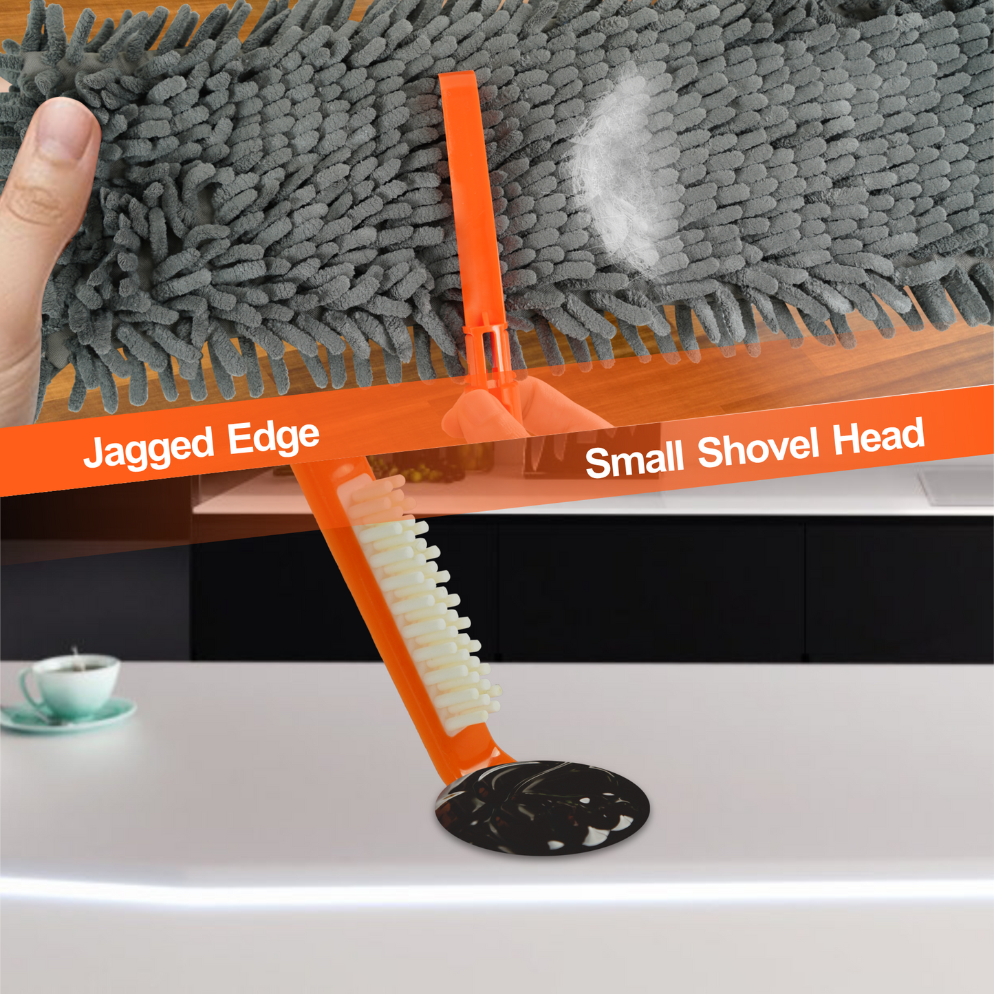 JEHONN Dust Mop for Hardwood Floors, Broom duster with Unique 90° Foldable Panel, 2 Chenille and 2 Microfiber Pads, Dry Wet Flat Dustmop for Cleaning Vinyl, Laminate, Tile, Marble (Orange)