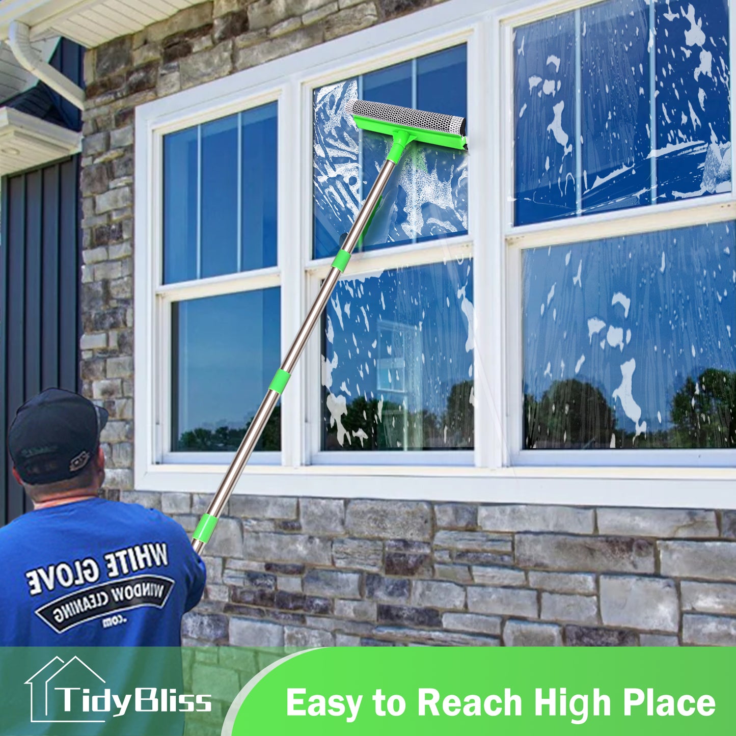 TidyBliss Window Squeegee for Home with Extension Pole 56" (Green)