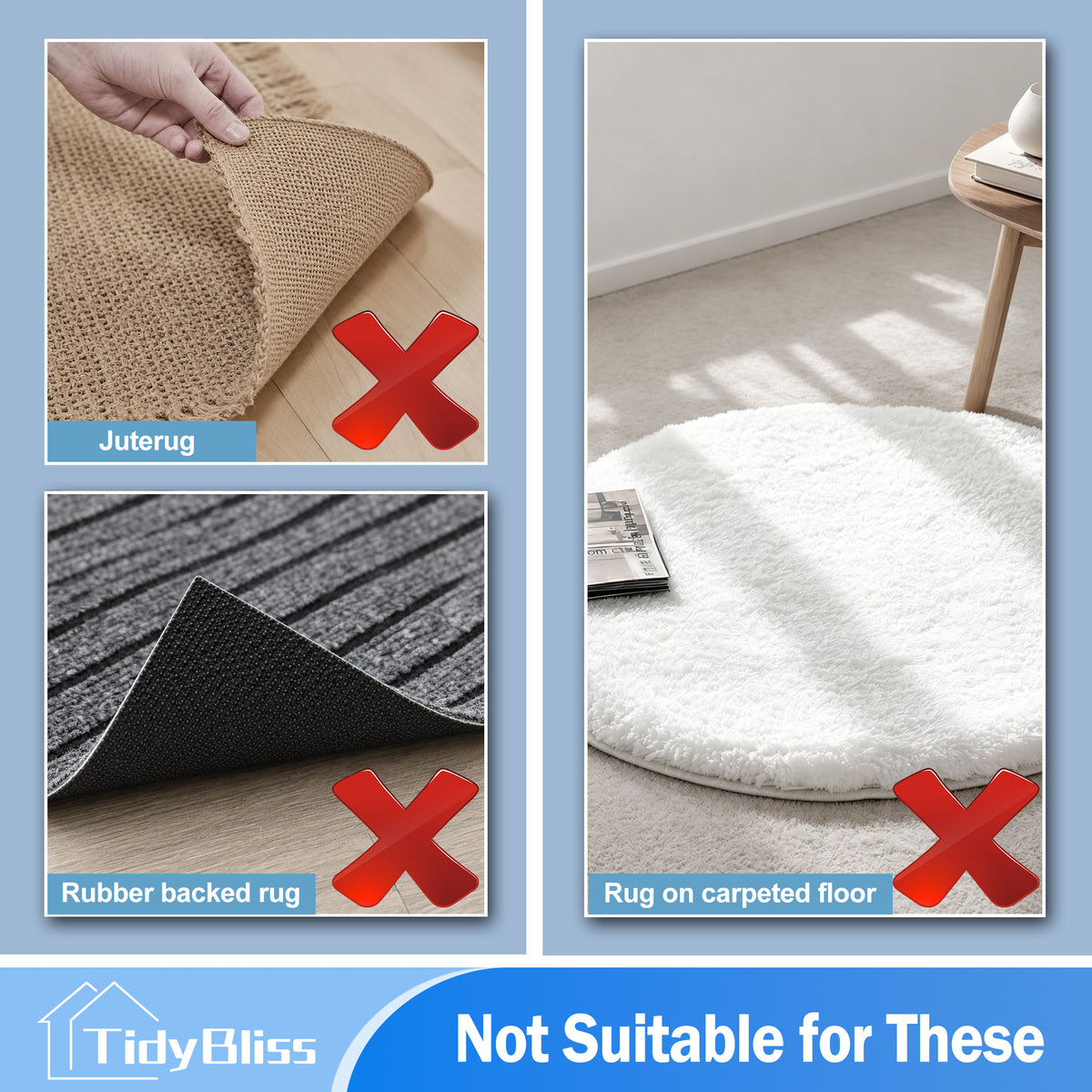 TidyBliss Rug Gripper 30 Pack, Anti-Slip Carpet Corner Stickers
