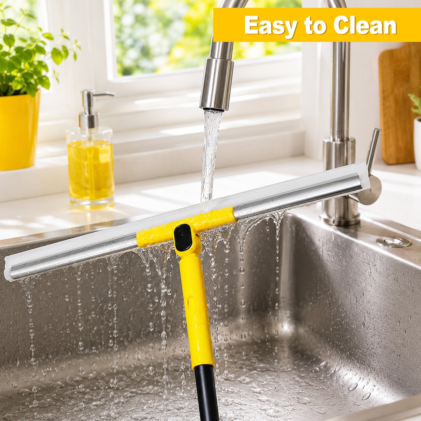 NEWE Silicone Floor Squeegee Broom for Shower Glass, Tile (Yellow)