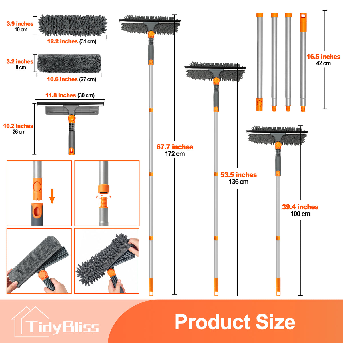 TidyBliss 2 in 1 Window Squeegee Cleaner Tool for Home (Orange)