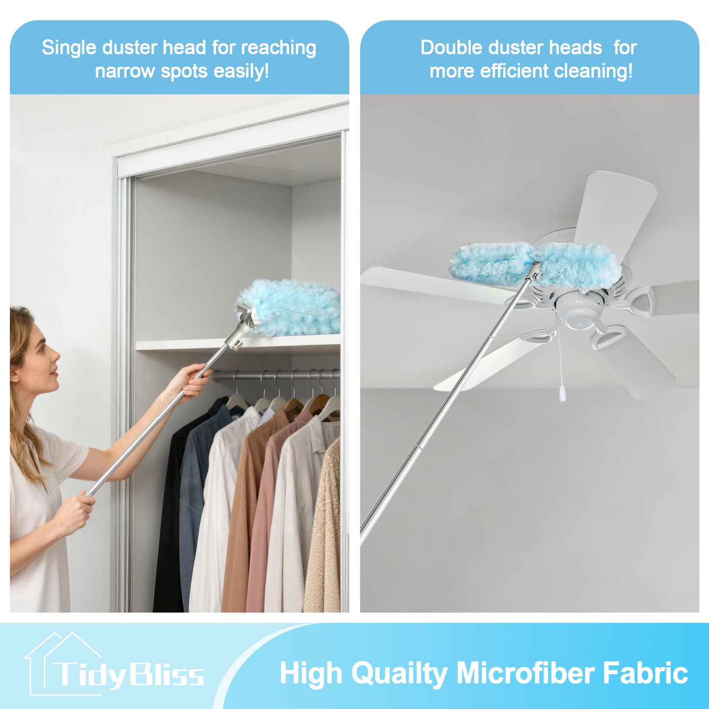 TidyBliss Dusters for Cleaning with Extension Pole 66 inches and 10 Refills for Swiiffer