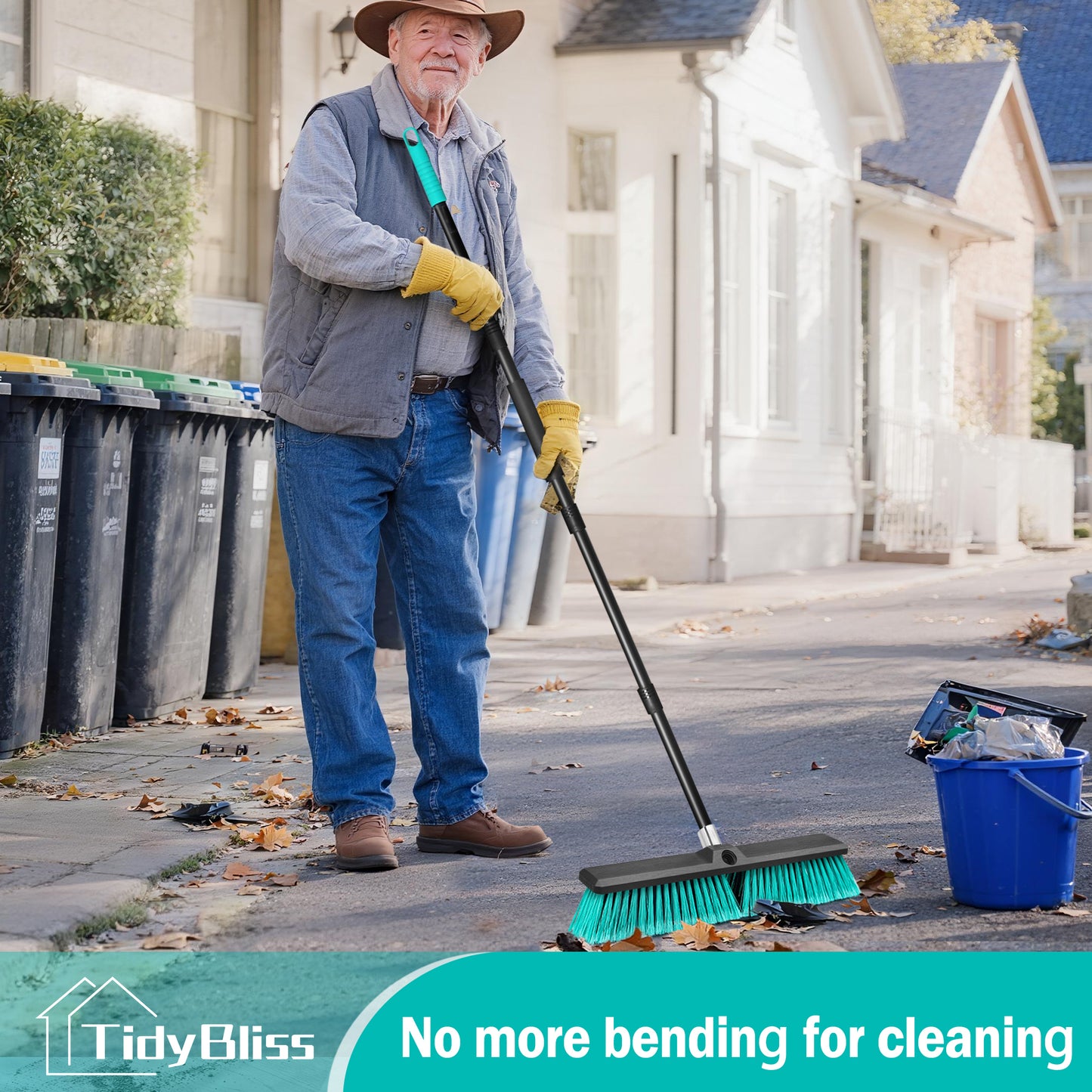 TidyBliss 18” Push Broom Outdoor Heavy Duty with 63 inches Long Handle