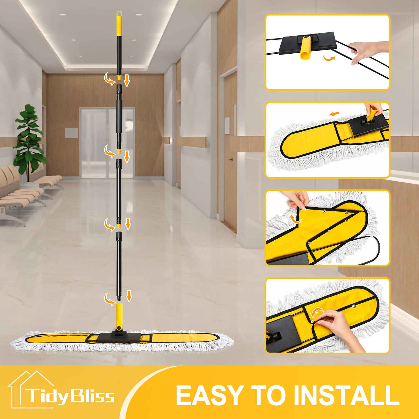 TidyBliss 36” Commercial Dust Mop for Floor Cleaning, Large Industrial Janitor Broom