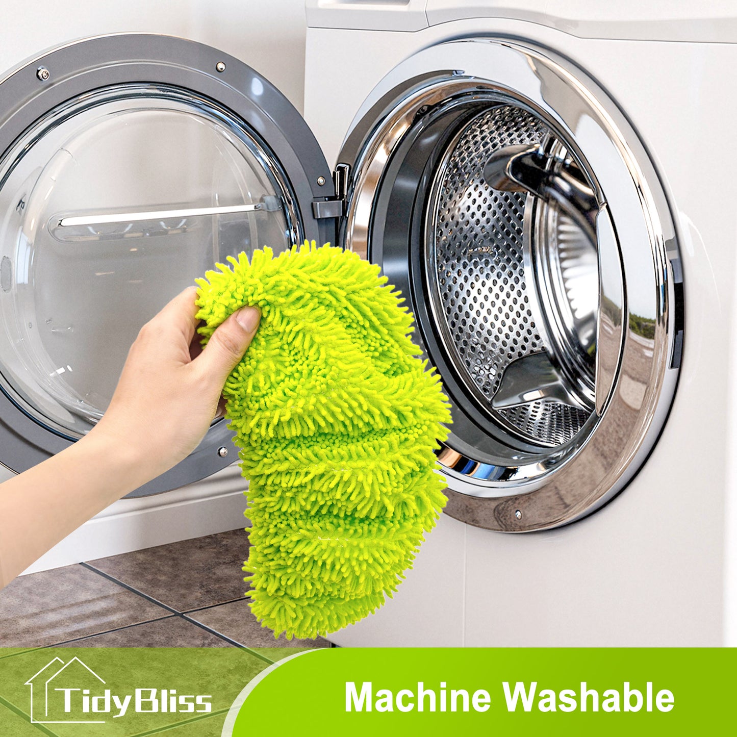 TidyBliss Reusable XL Microfiber Sweeper Mop Pads 4 Pack (Green)