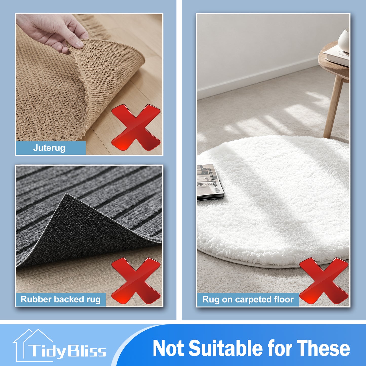 TidyBliss Rug Gripper 20 Pack, Anti-Slip Carpet Corner Stickers