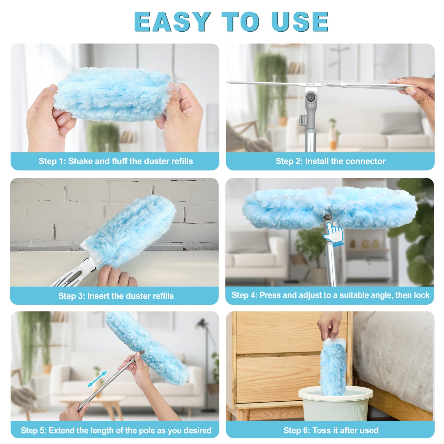 JEHONN Duster with 6 ft Extension Pole, 10 Refills