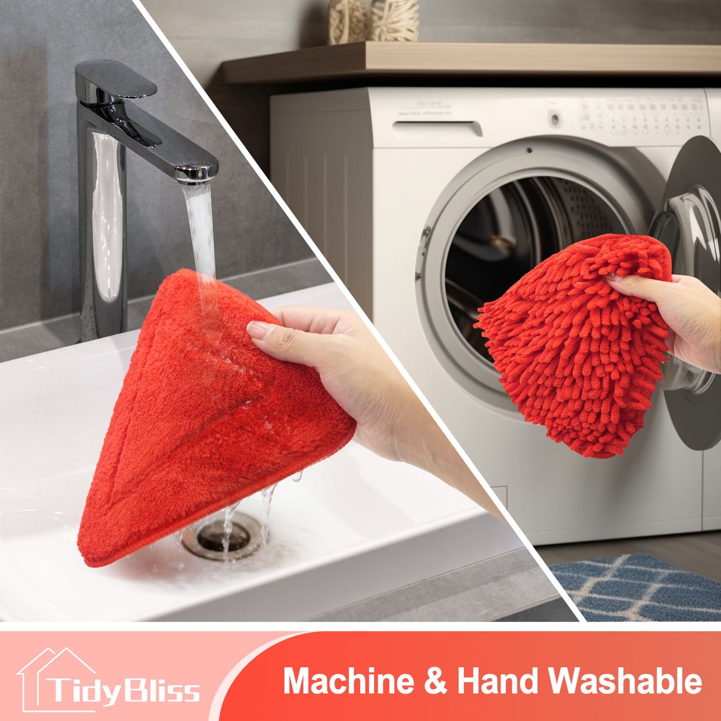 TidyBliss Wall Cleaning Mop with Long Handle 80” (Red)