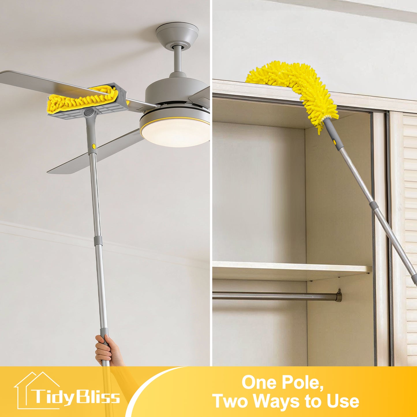 TidyBliss 77" Ceiling Fan Cleaner Duster with Extension Pole (Yellow)