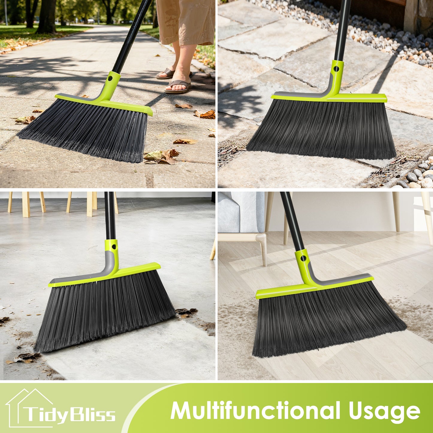 TidyBliss 14.2" Outdoor Broom Heavy Duty, 56 inches Tall Angle Brush (Green)