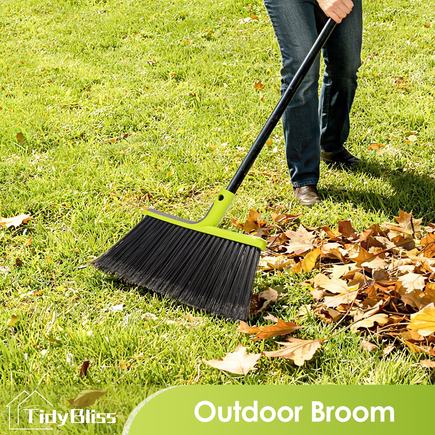 TidyBliss 14.2" Outdoor Broom Heavy Duty, 56 inches Tall Angle Brush (Green)