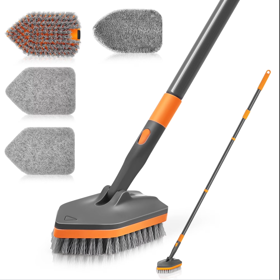 NEWE Shower Cleaner Brush with 56 inches Long Handle (Grey Orange)