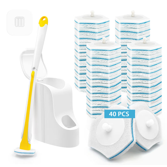 JEHONN Disposable Toilet Brush Holder Set Wall Mounted with 40 Refills for Sink(Yellow)
