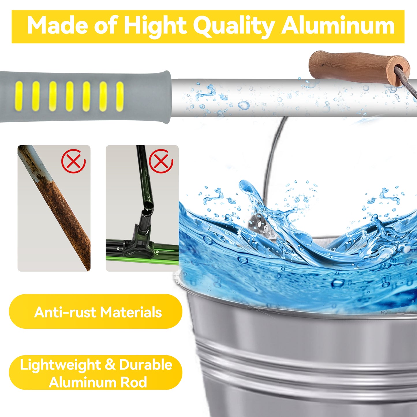JEHONN Window Cleaning Squeegee Kit with 64 inches Long Handle (Yellow)