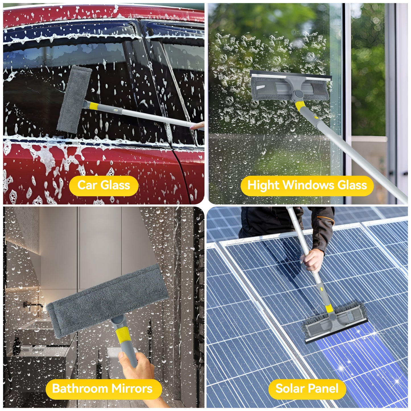 JEHONN Window Cleaning Squeegee Kit with 64 inches Long Handle (Yellow)