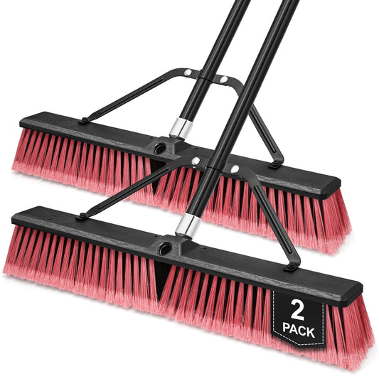TidyBliss 24” Push Broom Outdoor Heavy Duty 2 Pack (Red)