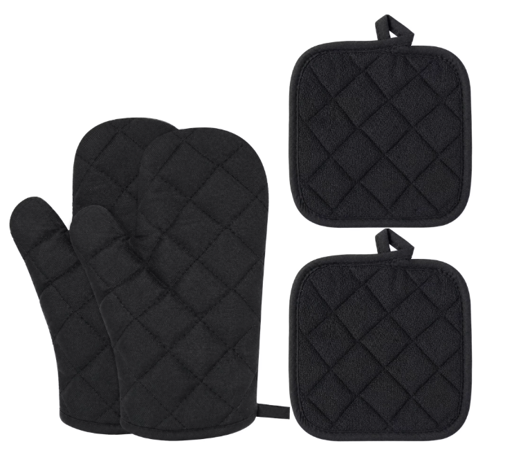 ZenClean Oven Mitts and Pot Holders Sets 4 Pack (Black)