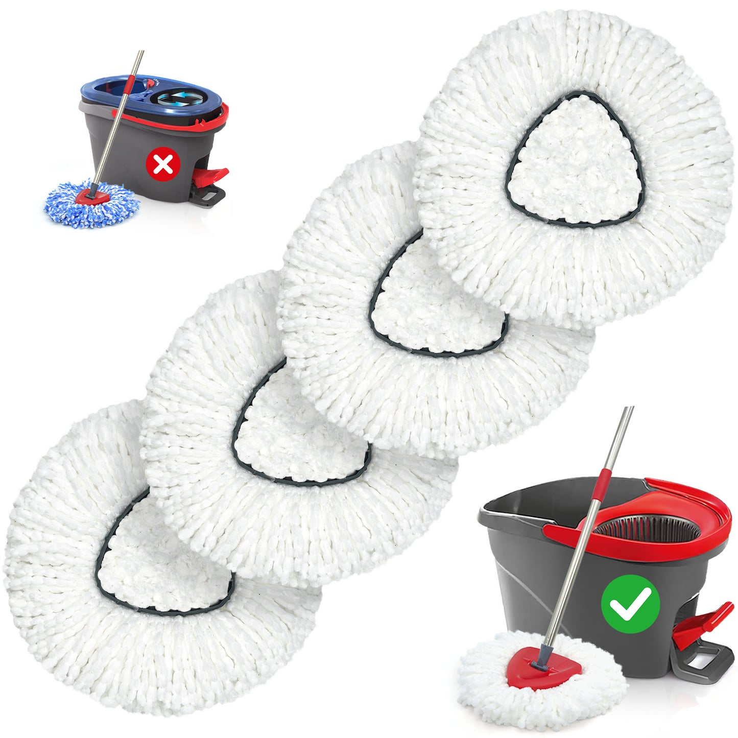 ZenClean Spin Mop Replacement Head 4 PCS Compatible with EasyWring 1 Tank System