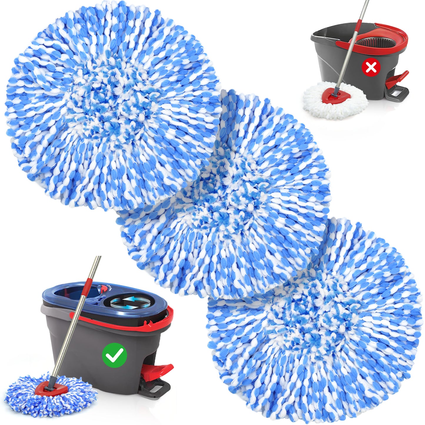 TidyBliss Spin Mop Replace Head 3 Pack for RinseClean 2 Tank System