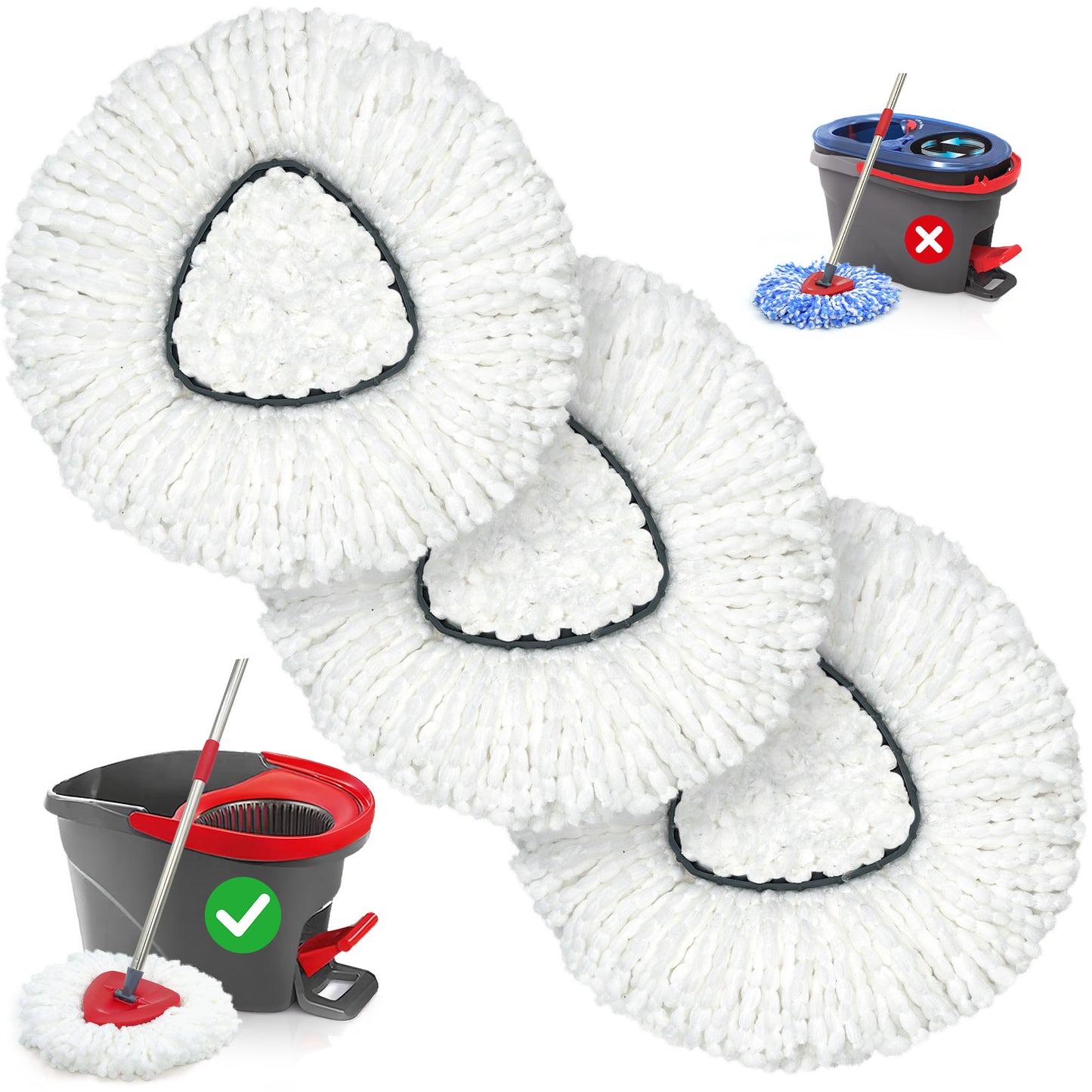 TidyBliss Spin Mop Replace Head 3 Pack for EasyWring 1 Tank System