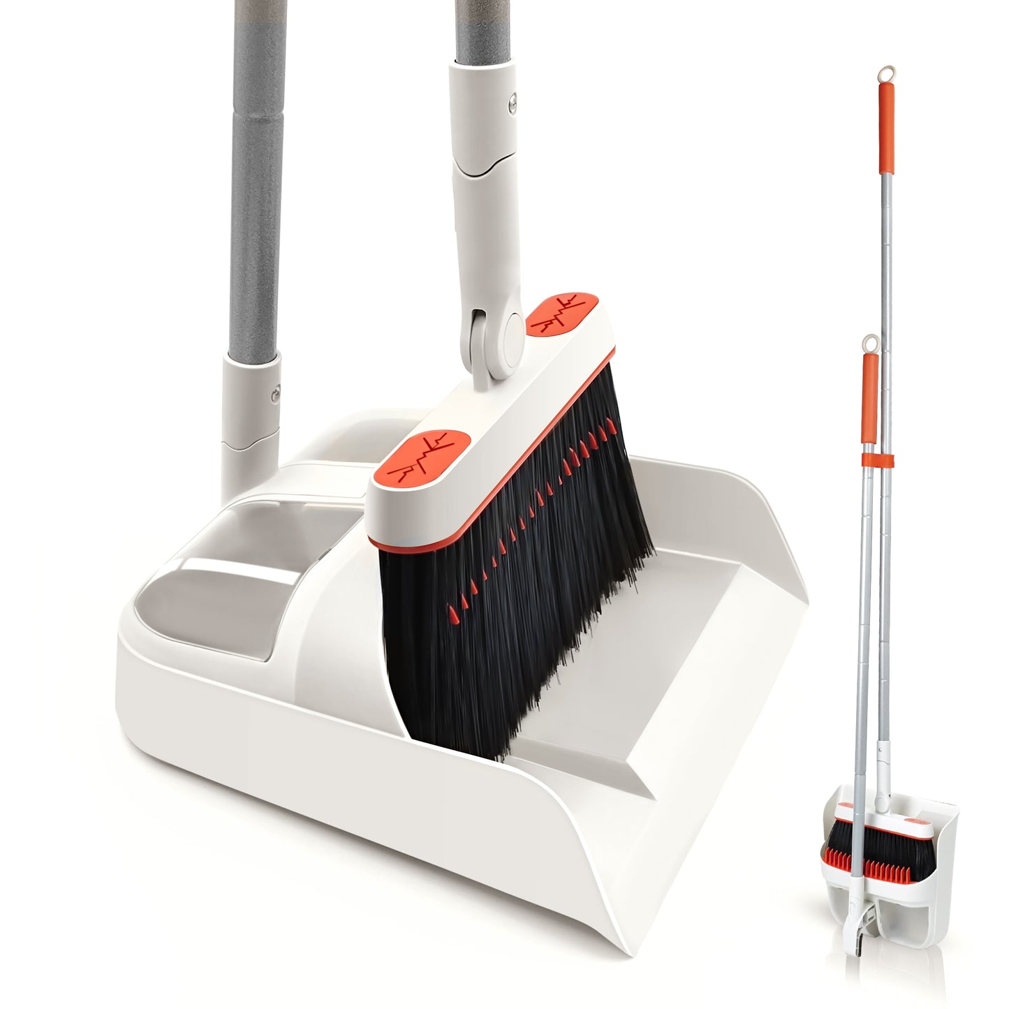 JEHONN Broom and Plastic Dust Pans Set for Home with 54 inches Long Handle (Grey&Red)