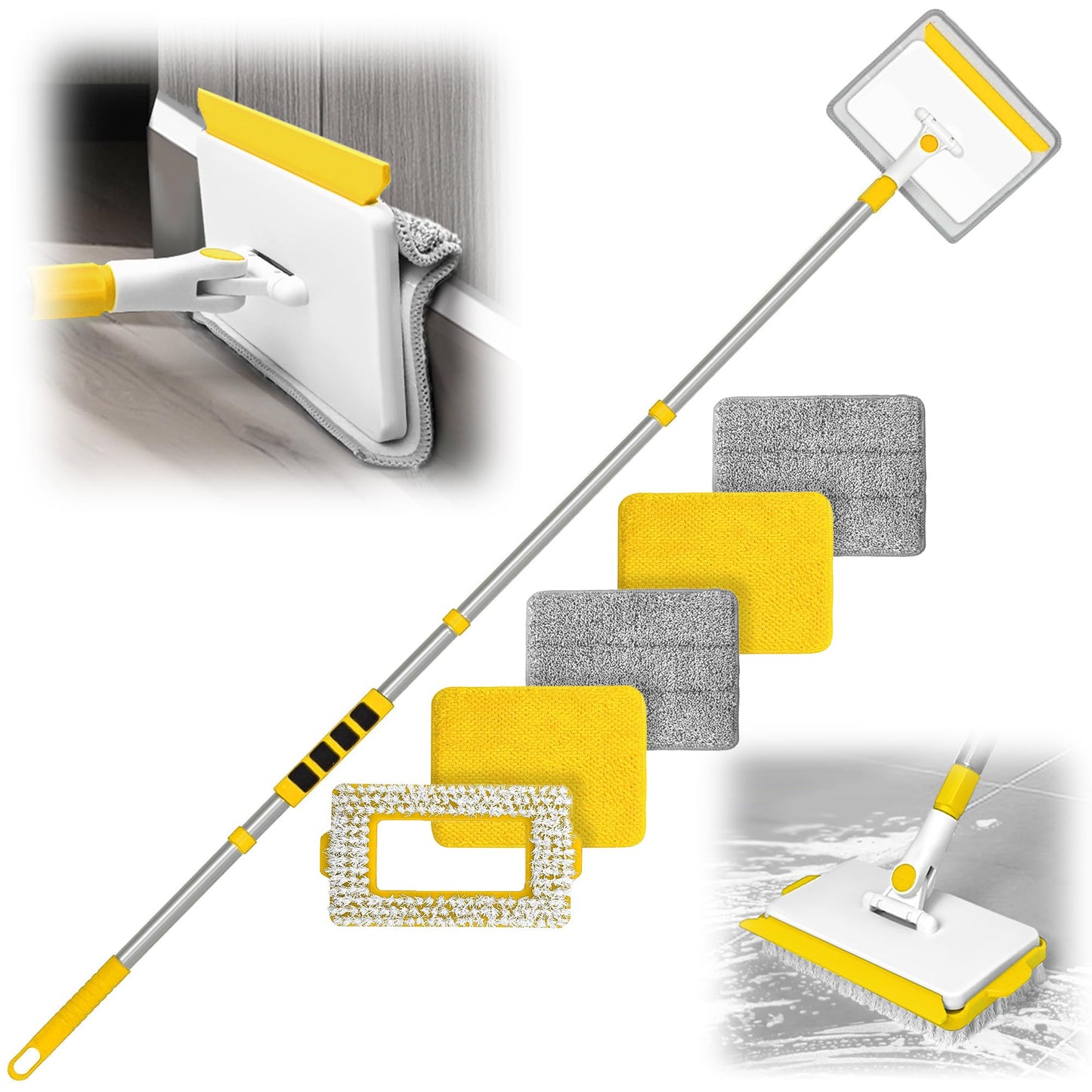JEHONN Baseboard Cleaner Tool with Long Handle (Yellow)