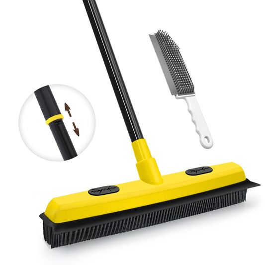 JEHONN Rubber Broom with Squeegee for Pet Hair Remover